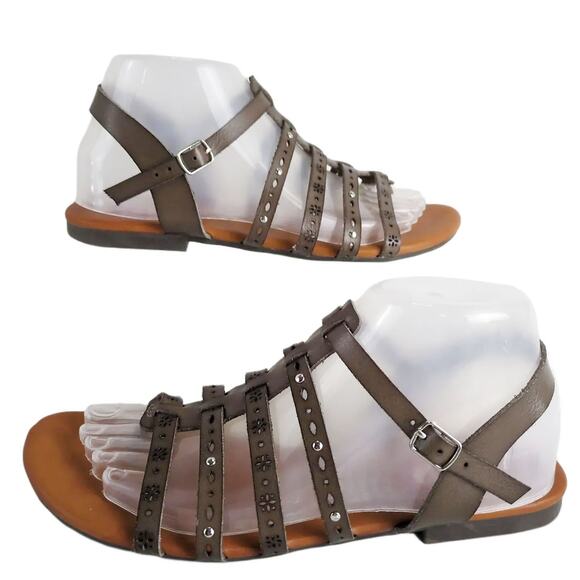 POP Ecstatic Women's 8 Taupe Faux Leather Slingback Strap Flat Sandals - Picture 2 of 10